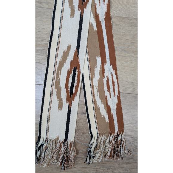 Southwestern Woven Aztec Ikat Fringed Belt Sash Small Cream Brown Boho Western - Picture 6 of 7
